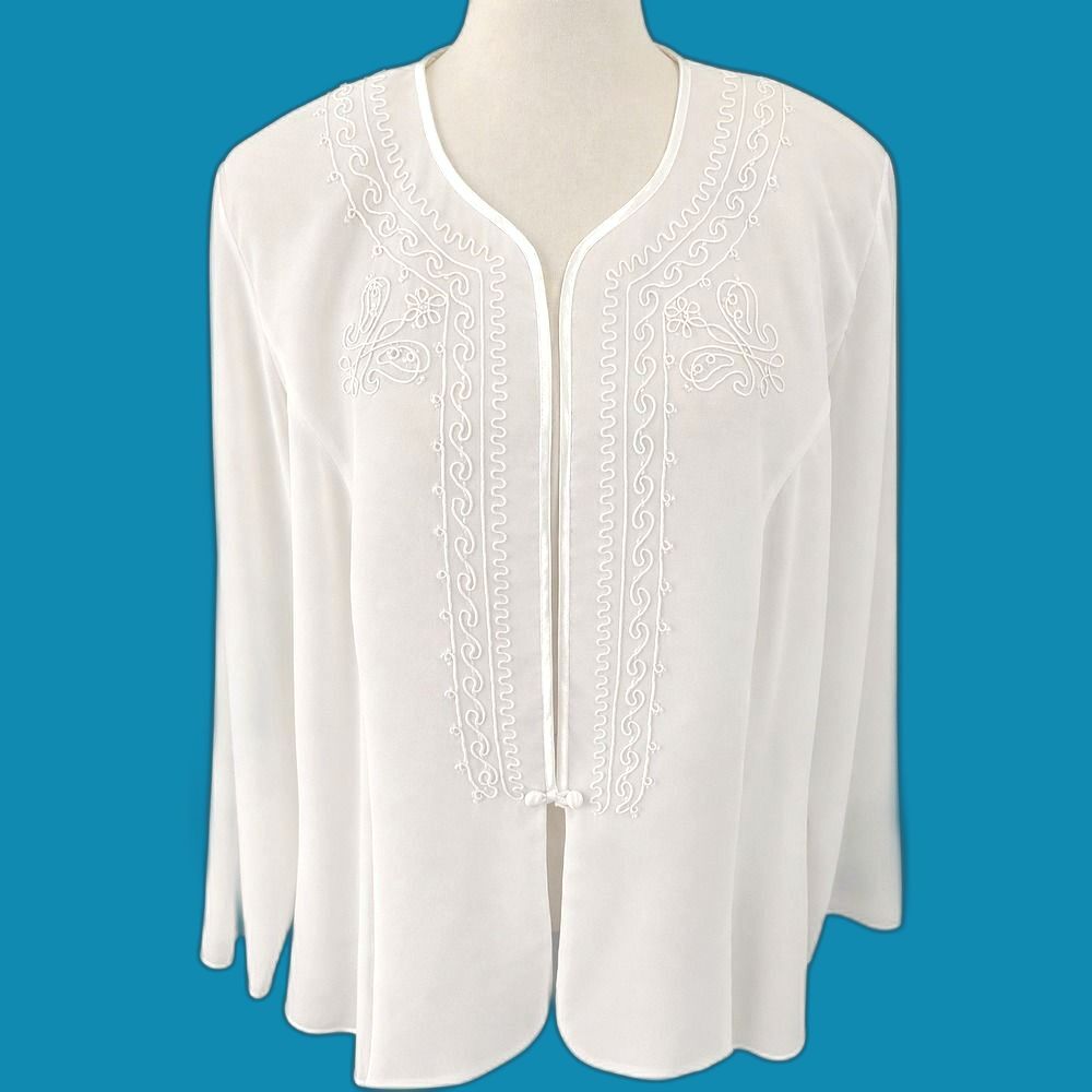 VTG R&M Richards Karen Kwong White Soutache Sheer Jacket 18W Plus Style 034585J